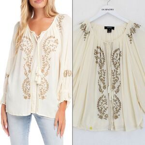 Karen Kane Embroidered Peasant Top in Cream